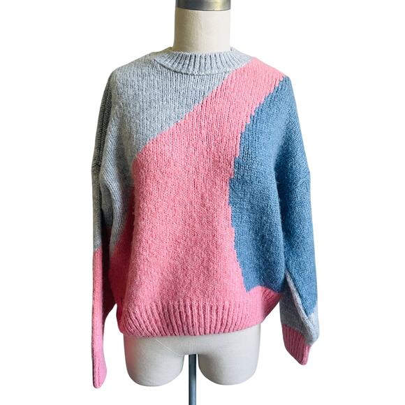 Topshop Pullover Sweater Colorblock Pink Blue Gray Small - Picture 2 of 8